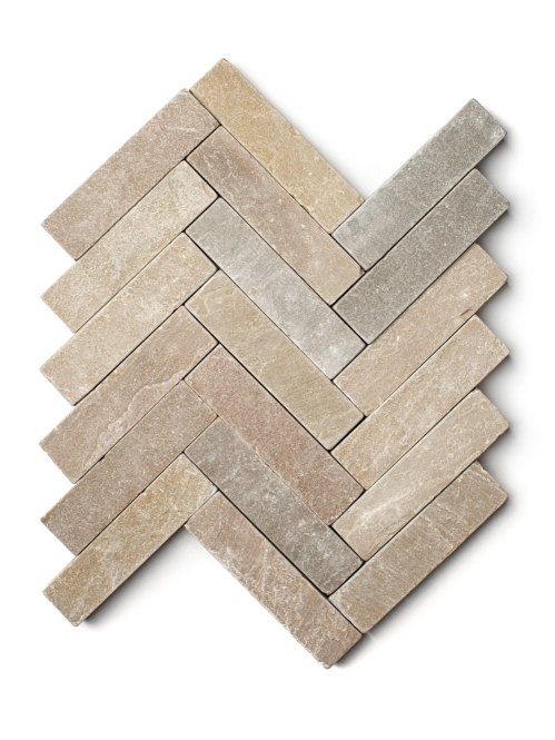 Raj Green Herringbone sandstone cobbbles