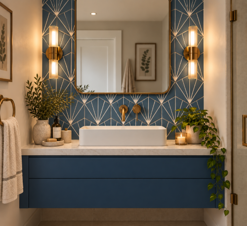 Palm springs hex blue porcelain tile.
