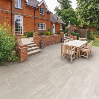 Silver Kandla Grey installed with grey patio set - Preview