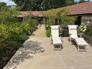 Dakota beige porcelain paving barn conversion