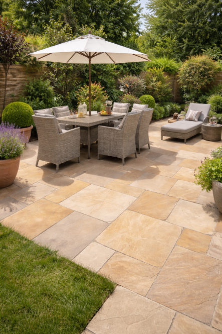 42m2 - SPECIAL OFFER – Buff Blend Mixed Size Indian Sandstone Deal -  Complete Paving Bundle - Incl Grout and Slurry - Preview