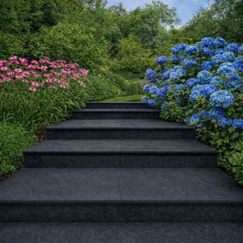 Lava Nero Porcelain Bull Nose Step and Riser - 900 x 450 mm & 900 x 145 mm