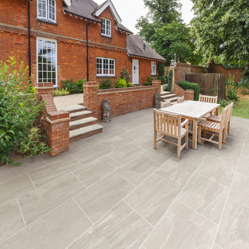 Silver Kandla Grey installed with grey patio set - Preview