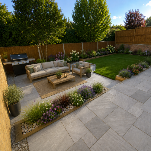 Melton Kandla Grey Premium Indian Sandstone Paving - Mixed Patio Pack - Riven - 15.5m2 - PALLET - Preview