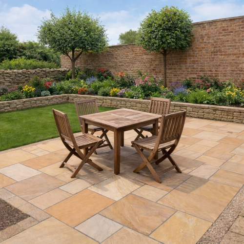 Melton Rippon Buff Premium Indian Sandstone - Mixed Patio Pack - Riven - 15.5m2 - PALLET