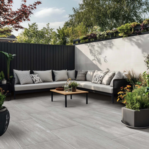 Silver Kandla Grey installed with grey patio set - Preview